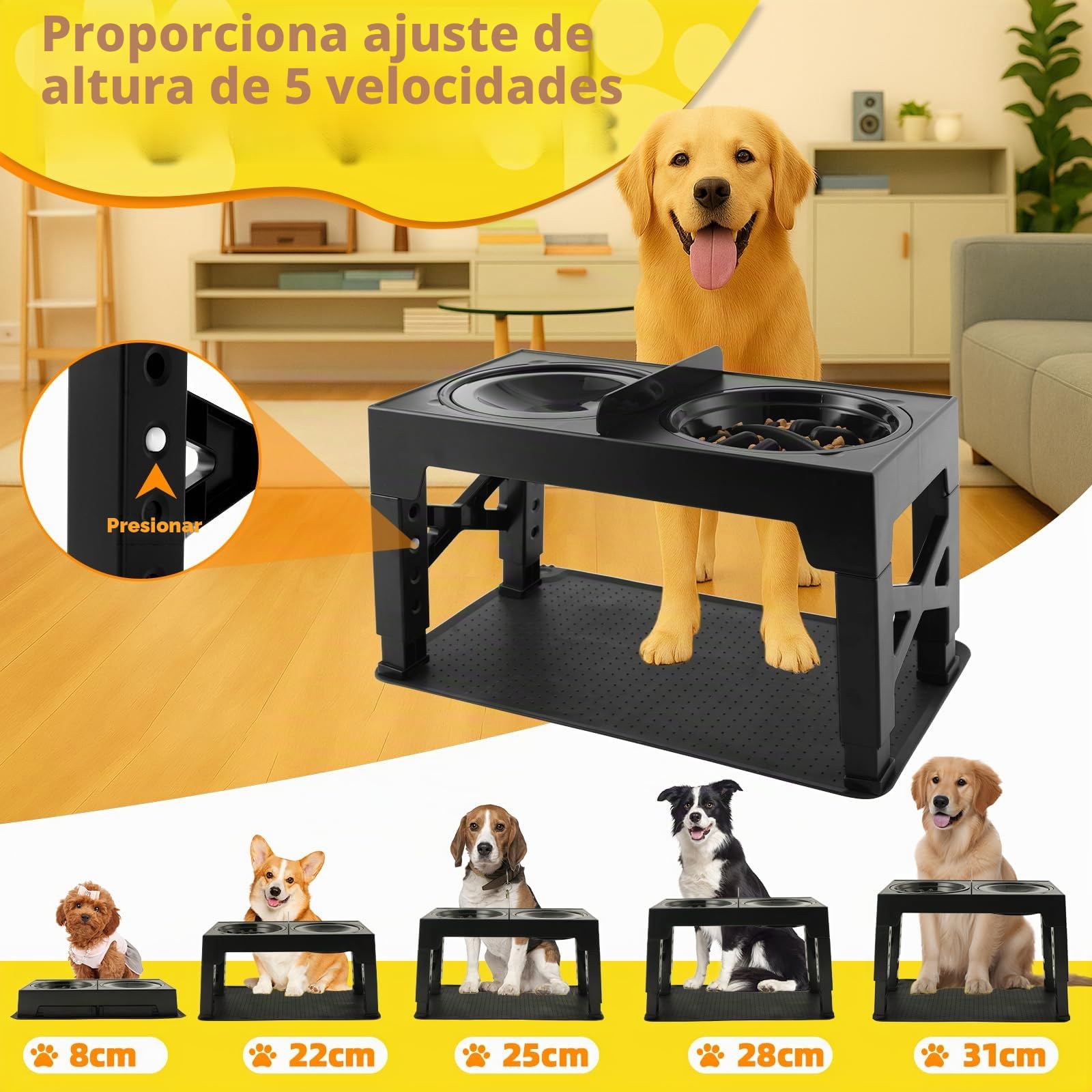 Comedero Perro Elevado y Ajustable - Bebedero, Antiatragantamiento, de Viaje y Alfombrilla - Base Antideslizante para Perros Medianos/Grandes