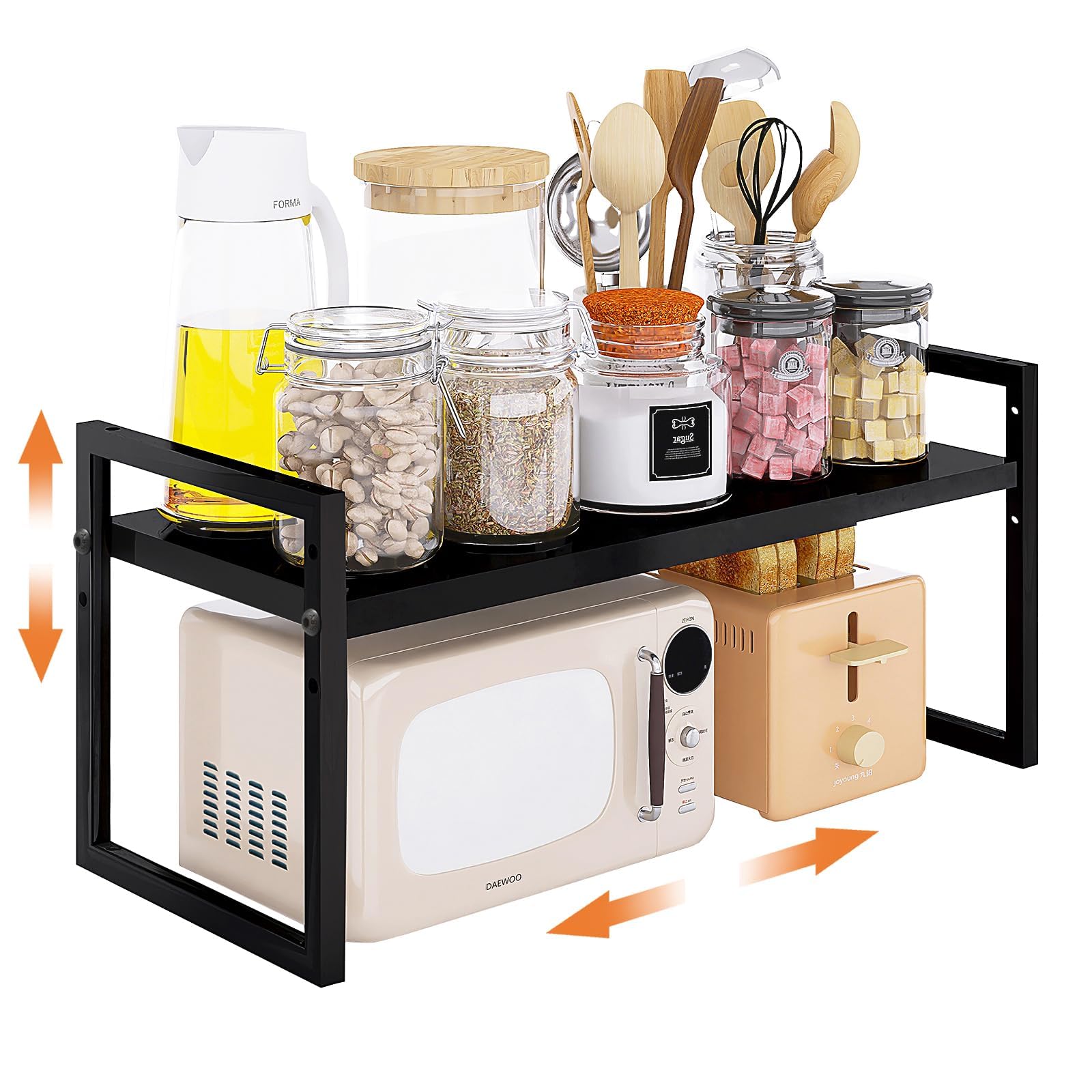 Sagreeny Expandable Cabinet Countertop Shelves, Storage Stackable Shelf Kitchen Cupboard Organizer Stackable Spice Rack Kitchen Pantry Storage (Black)