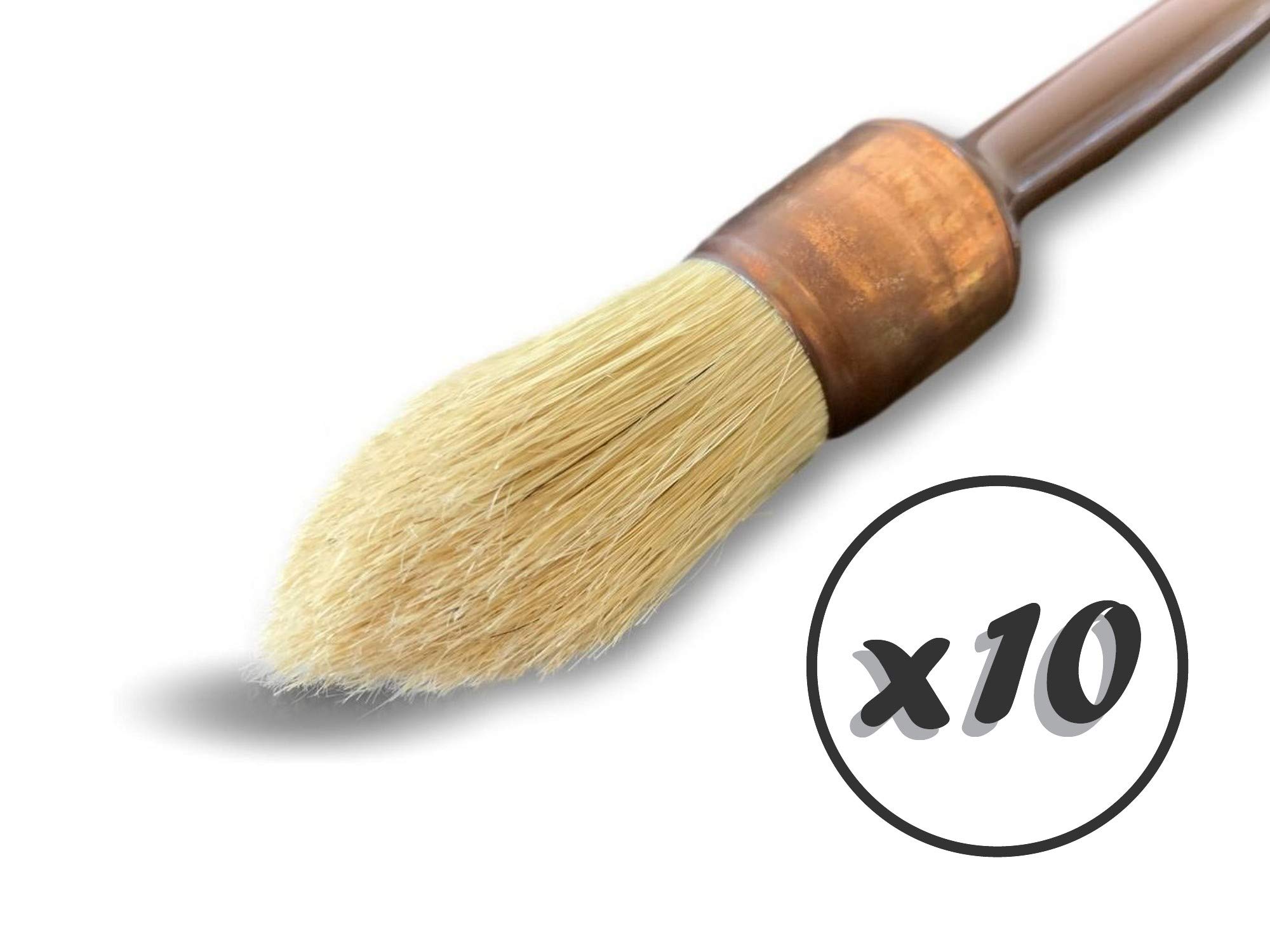Pinceau De Pouce | Lot De 10 | Brosse Ronde Soie Blanche | 15 Mm | Peinture Rénovation Volets Moulure Plinthe Angle Persienne | Huile Acrylique Vernis Lasure Apprêt Résine | Kibros 370D15_30x10