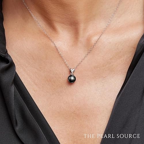 Miniatura 3 de The Pearl Source 14K Gold Round Black Tahitian South Sea Cultured Pearl & Diamond Lev Pendant Necklace for Women