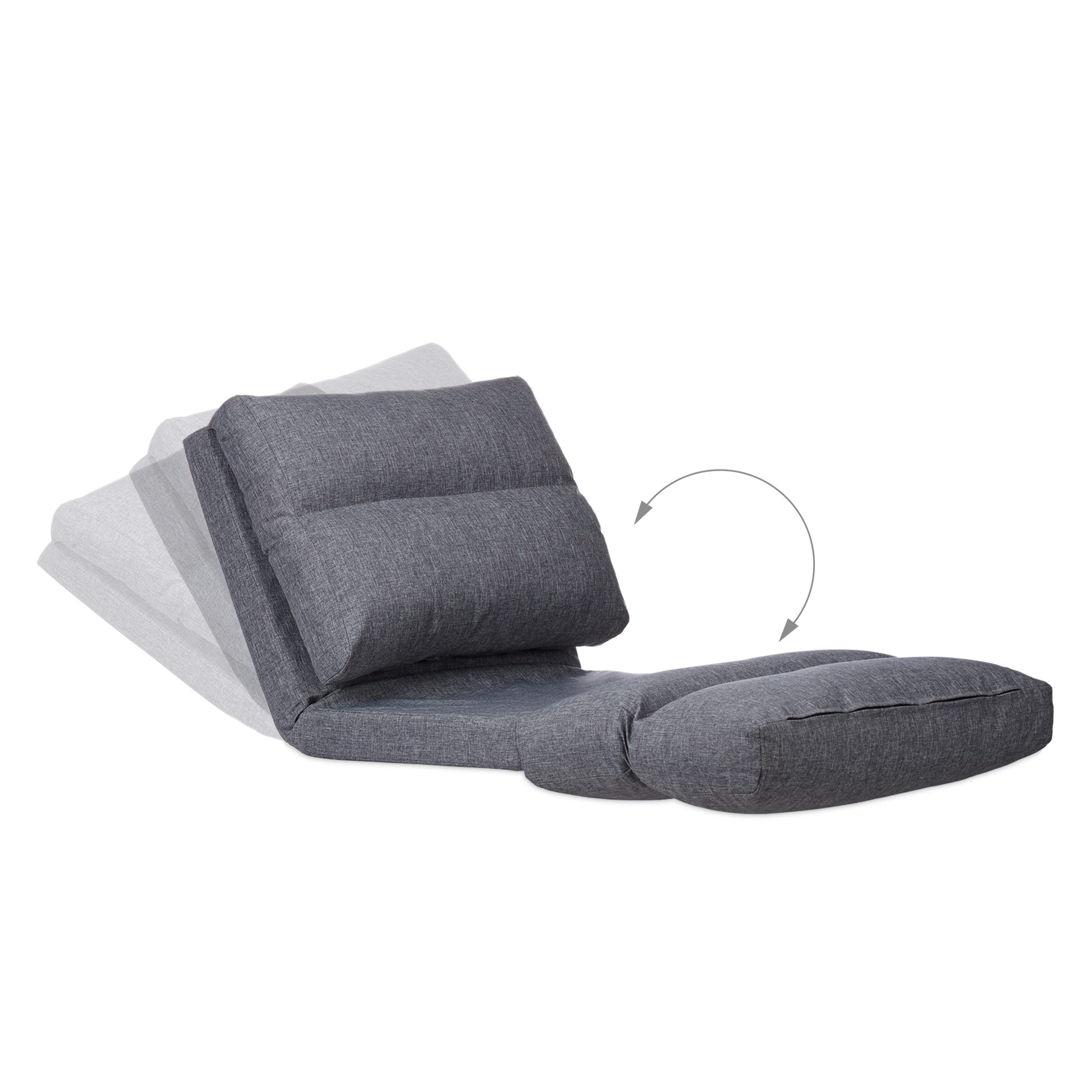 Relaxdays Silla Suelo, Lectura, Meditación, Sillón Cama, Colchón Plegable, Sillón Puff, Poliéster-DM, 194 cm, Gris