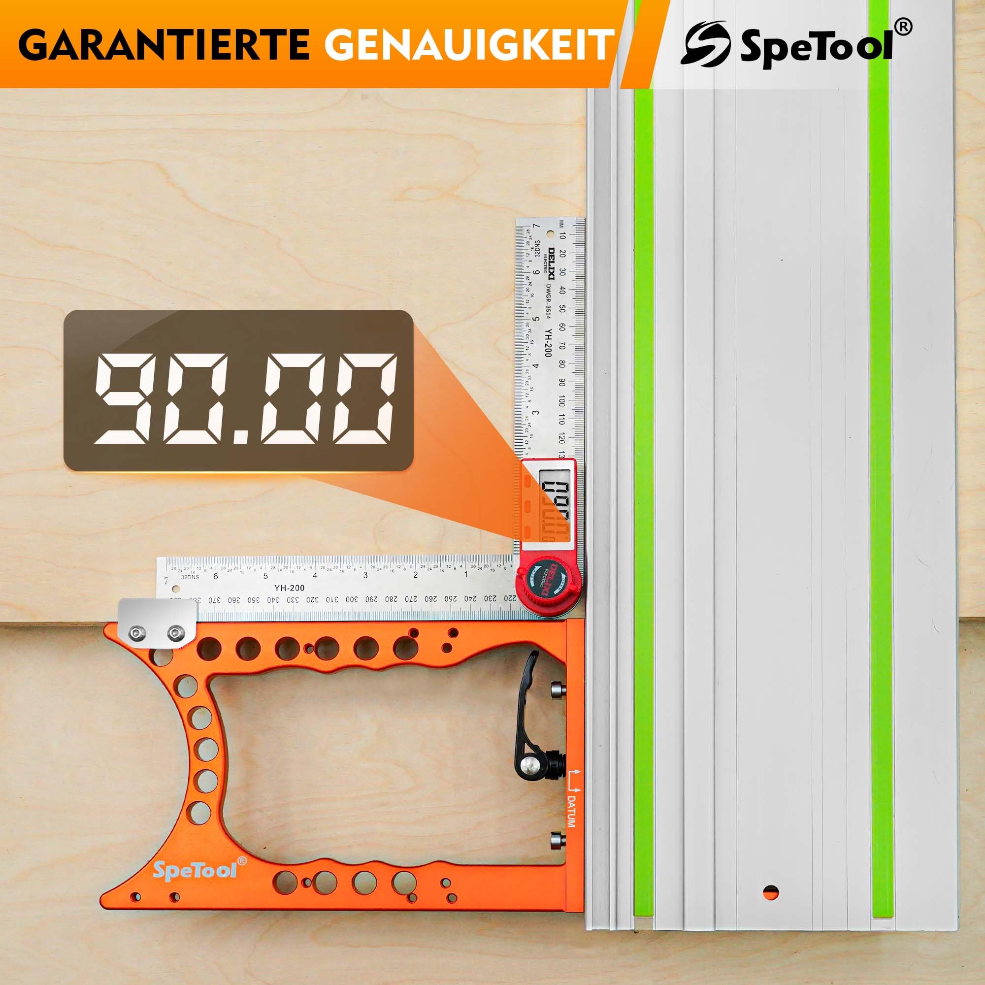 SpeTool Ogranicznik kątowy 90° do szyny prowadzącej, precyzyjne cięcia 90°, szybka blokada, bardzo duża i gruba, kompatybilna z Festool, Makita, Milwaukee, POWERTEC, WEN szyna prowadząca