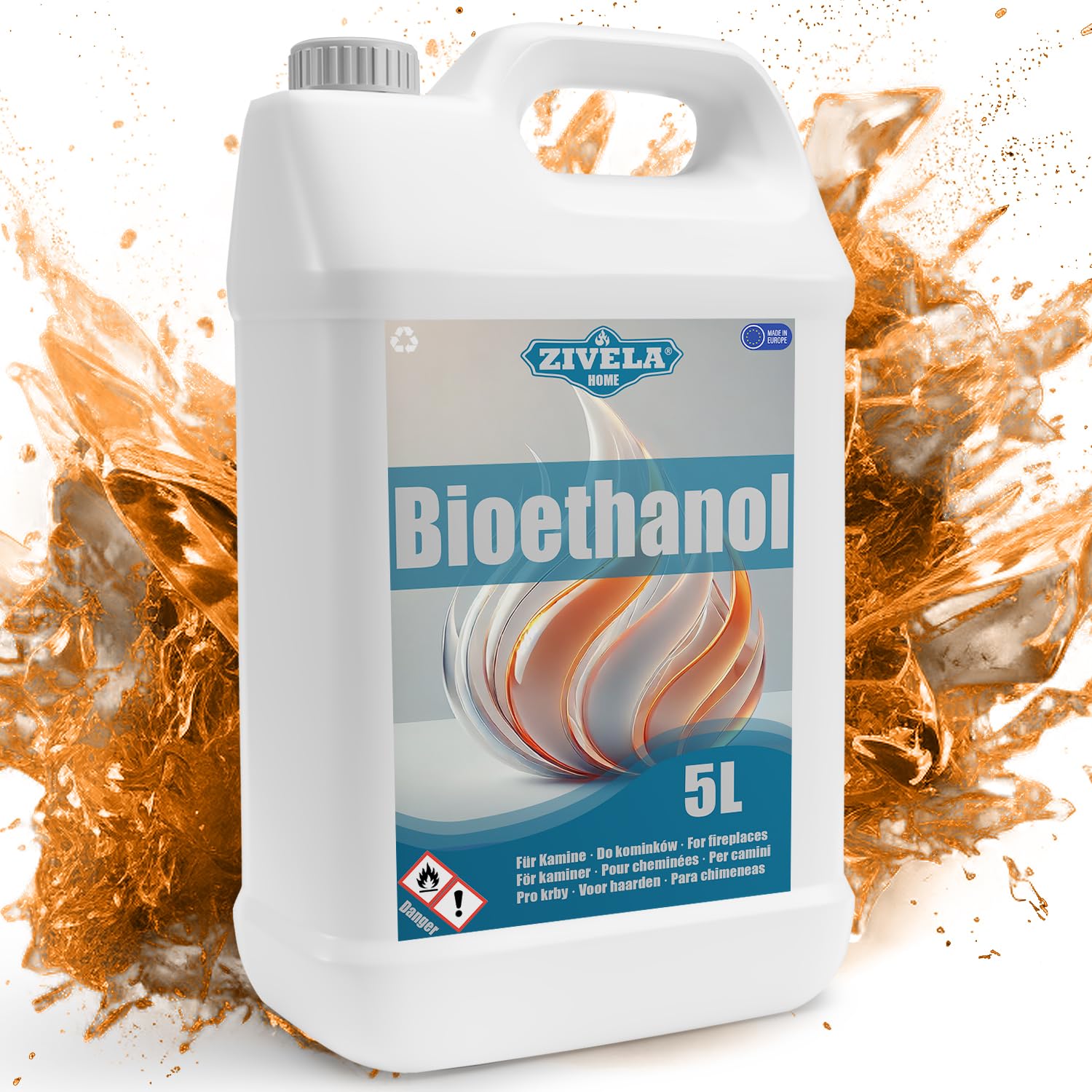 Bioetanol, 96,6%, bioetanol, 5 l, 96,6%, bioetanol, do kominka, bezzapachowy, czyste spalanie, bez dymu, żywy i stabilny płomień