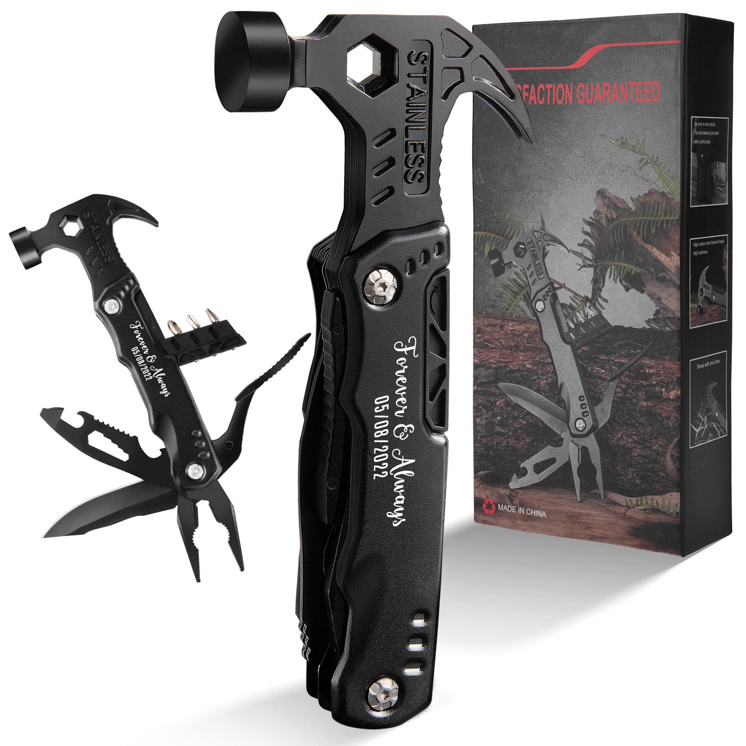 Custom Gadgets Gifts For Him, Dad, Fathers Day Tool Gifts From Daughter Son, Grandpa Gift, Valentines Anniversary Birthday Gift For Husband Boyfriend Fiancé, 14 In 1 Tools Mini Hammer Multitool