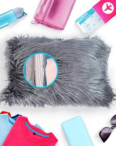 Skywin Travel Pillow Case Cover - Airport Carry-On Travel Pillow Bag for Extra Room -20x25 in Carry-On Luggage for Convenience - Soft Fur Faux
