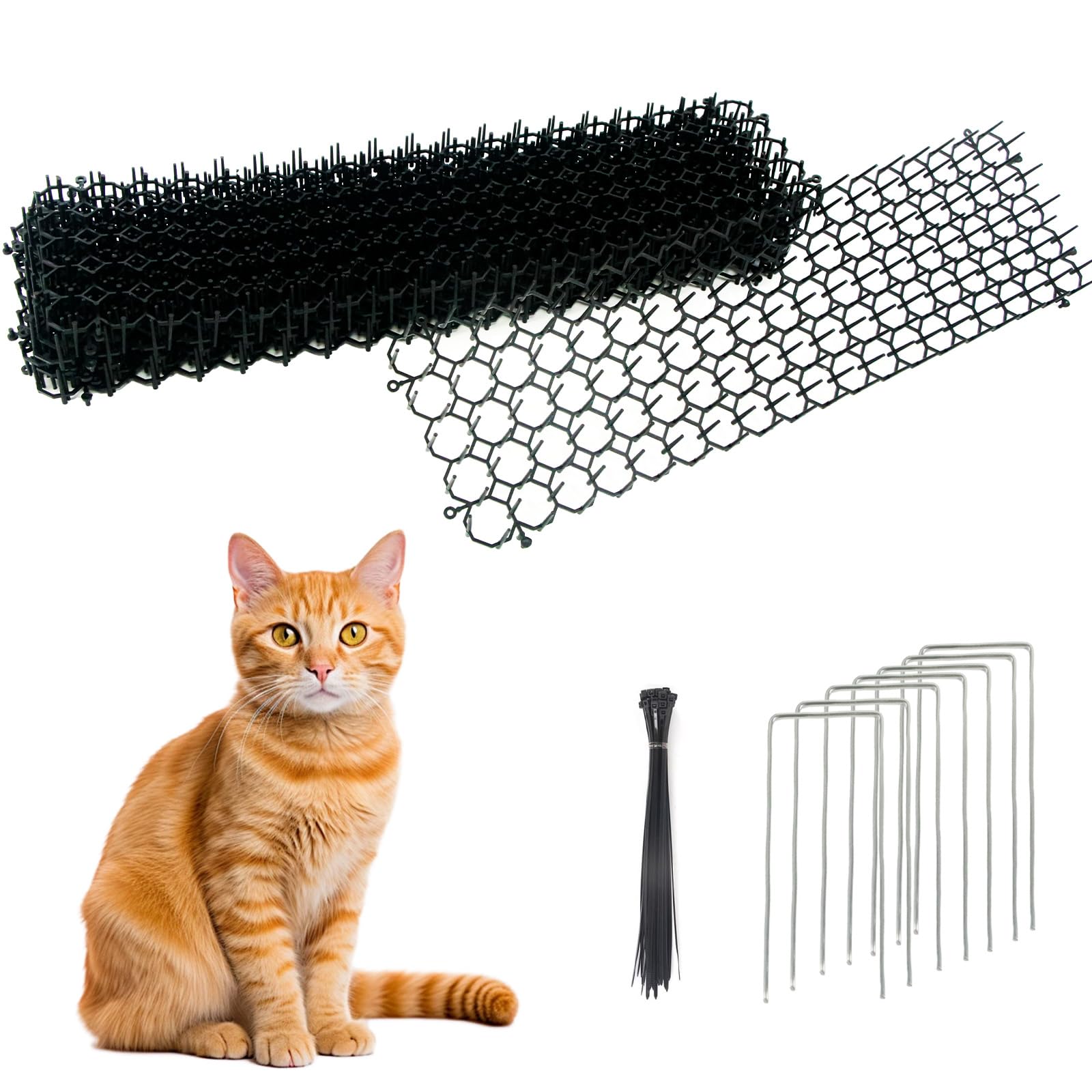 10PCS Anti Cat Spikes, Cat Repellent Mats Cat Deterrent Mat Plastic Scat Mat for Cats Pet Deterrent Net 8 U-shaped Pegs for Indoor Furniture & Outdoor Garden Fence,13x49cm