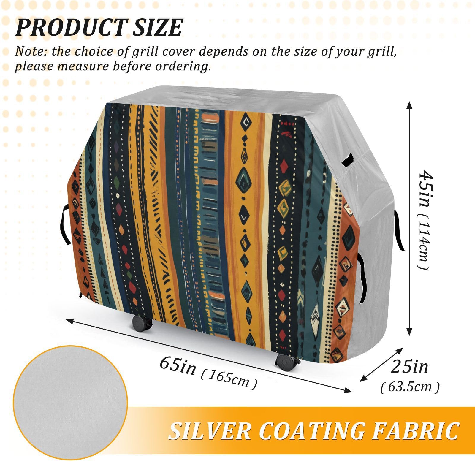 Pionowe paski boho retro pokrowiec na grilla 150 cm wodoodporny wytrzymały odporny na rozdarcie odporny na blaknięcie materiał pokrowiec na grilla z regulowanym sznurkiem na kurz i wiatr