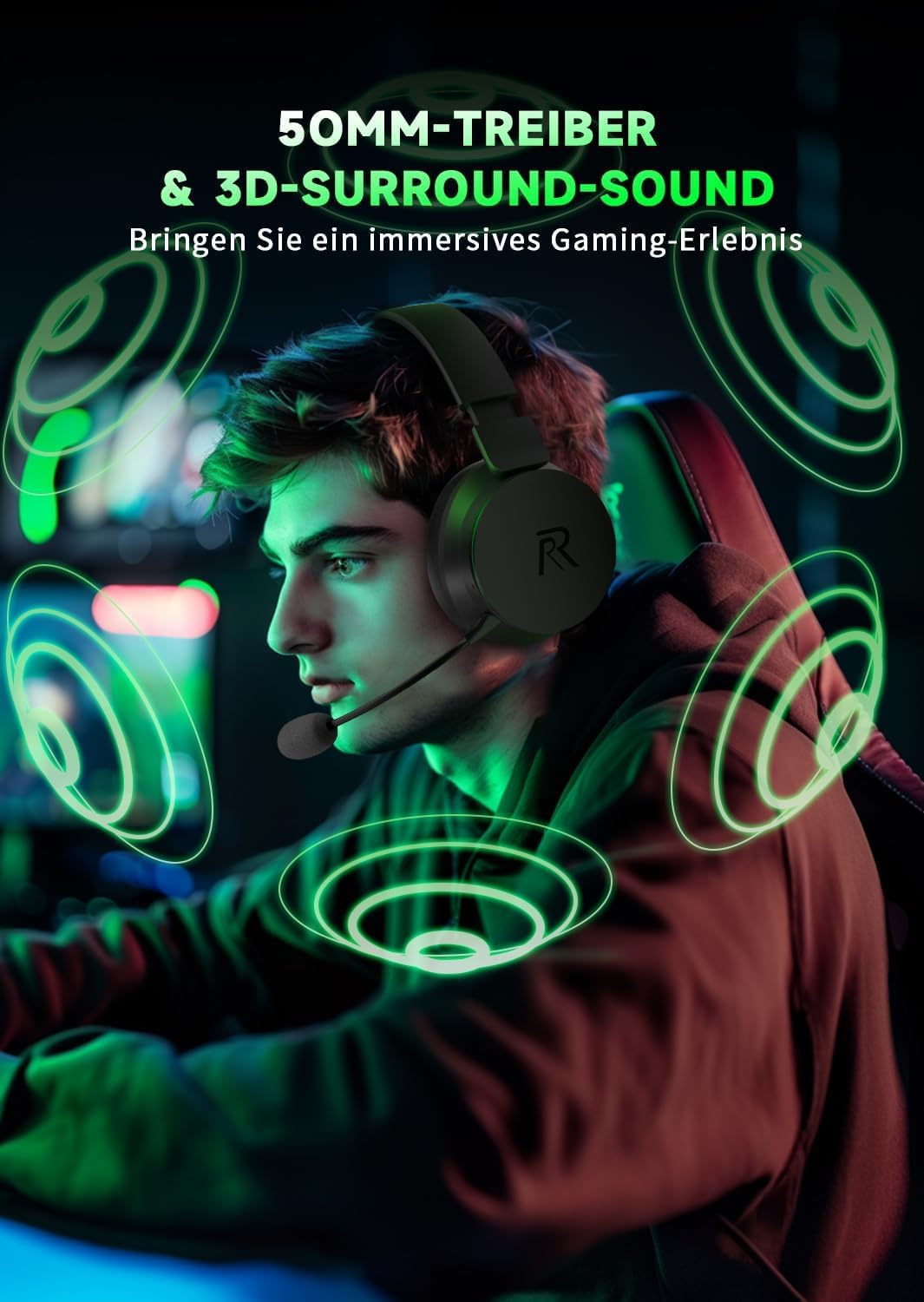 Wireless Gaming Headset für Xbox Series X|S, Xbox One, PS5, PS4, Noise Cancelling Bluetooth 5.3 Kabelloses Gaming Kopfhörer, PC Headset mit Mikrofon, 3D-Surround-Sound, 45H Batterie, Schwarz-Grüne