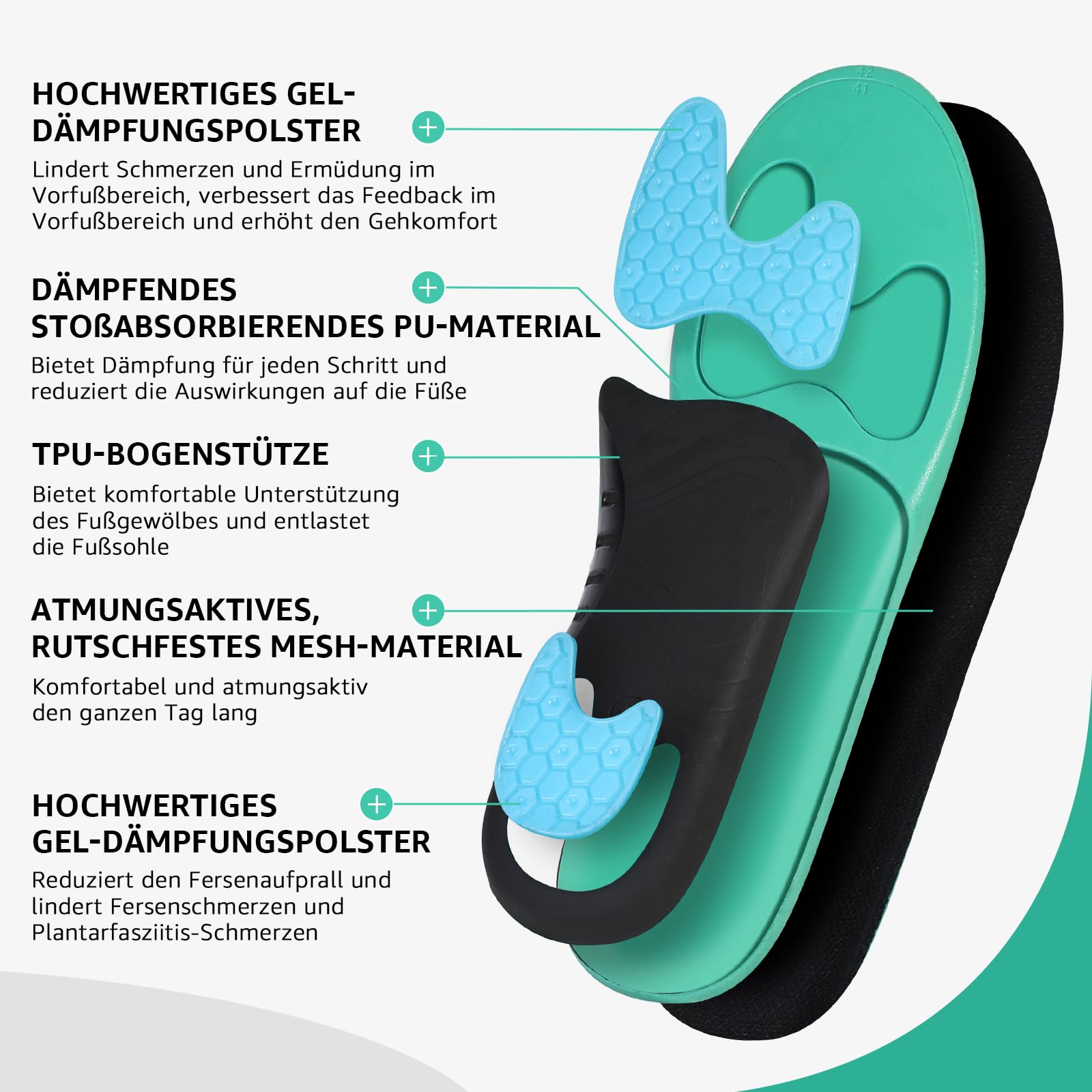 3ANGNI Orthopädische Einlegesohlen Fersensporn Einlagen Senkspreizfuß für Plantarfasziitis, Plattfuß Herren Damen，Kann Auch für Einlegesohlen Arbeitsschuhe Schuheinlagen Schuhe