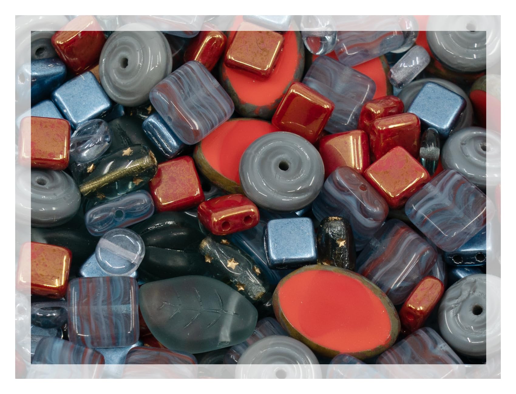 60 g Mix of Unique Czech Bohemia Glass Pressed Beads, Rocailles, Opaque Turquoise Green Copper Crystal Silver, Matte and Glossy, Hand Made BCV — view 24