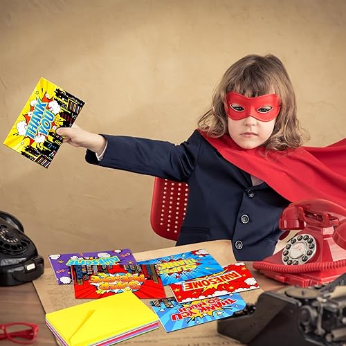 Miniatura 5 de 40 tarjetas de agradecimiento de héroe surtido con sobres, tarjetas plegadas de agradecimiento coloridas para niños, aulas, escuela, héroe, fiesta,