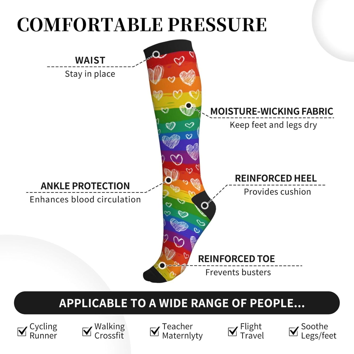 Compression Socks Knee High Support Socks Women Circulation Stockings for Athletic Running Cycling Flying - Image 4