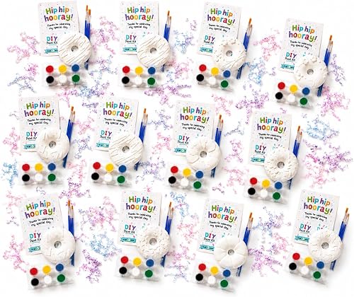 Kids Donut Party Plaster Birthday Party Favour DIY Paint Kits - Set of 12