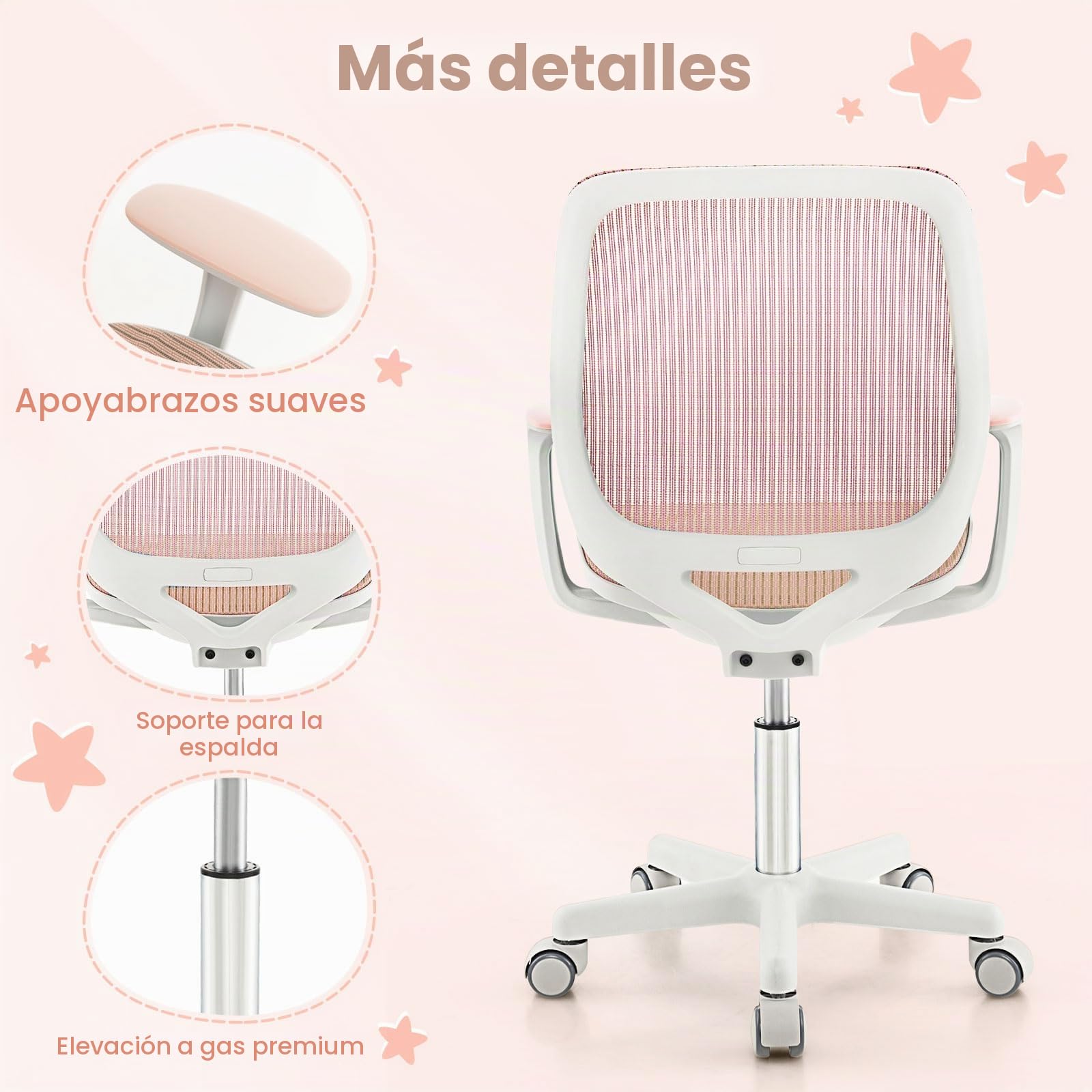 FANTASK Silla de Escritorio ergonómica para niños, Altura Regulable 43-55 cm, Silla giratoria de 360 ° con Respaldo y reposabrazos, Silla de Oficina con 5 Ruedas bloqueables, para niños a Partir de 6