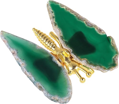 Amogeeli Figura de mariposa de ágata de cristal, decoración del hogar, geoda curativa ágata de piedra de mariposa para fiesta de boda, verde