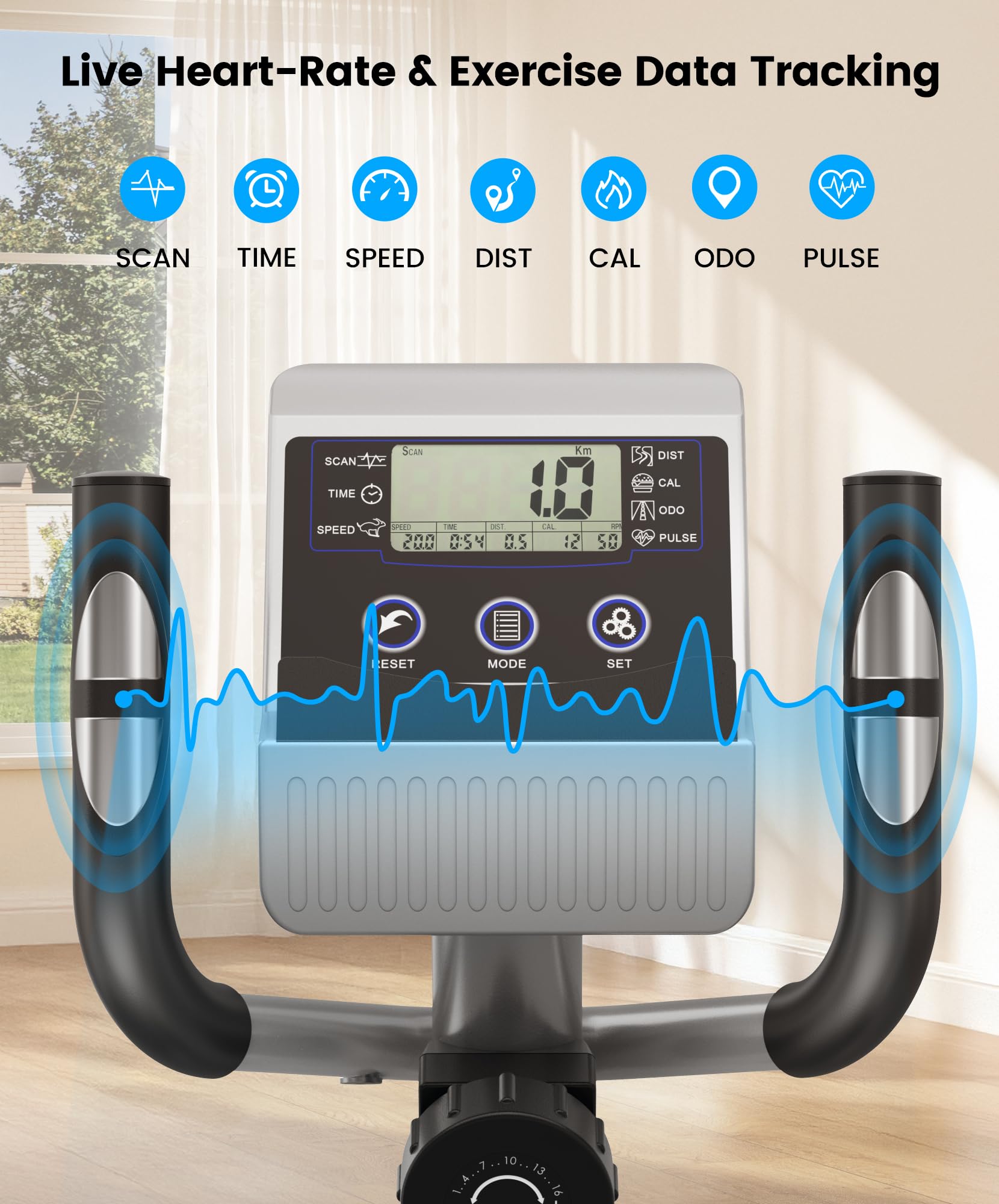 YOLEO Vélo Elliptique Maison Silencieux, 16 Niveaux de Résistance Réglables, Volant d’Inertie 6 kg, Capteur de Pouls & Écran LCD, Appareil de Fitness Cardio Complet
