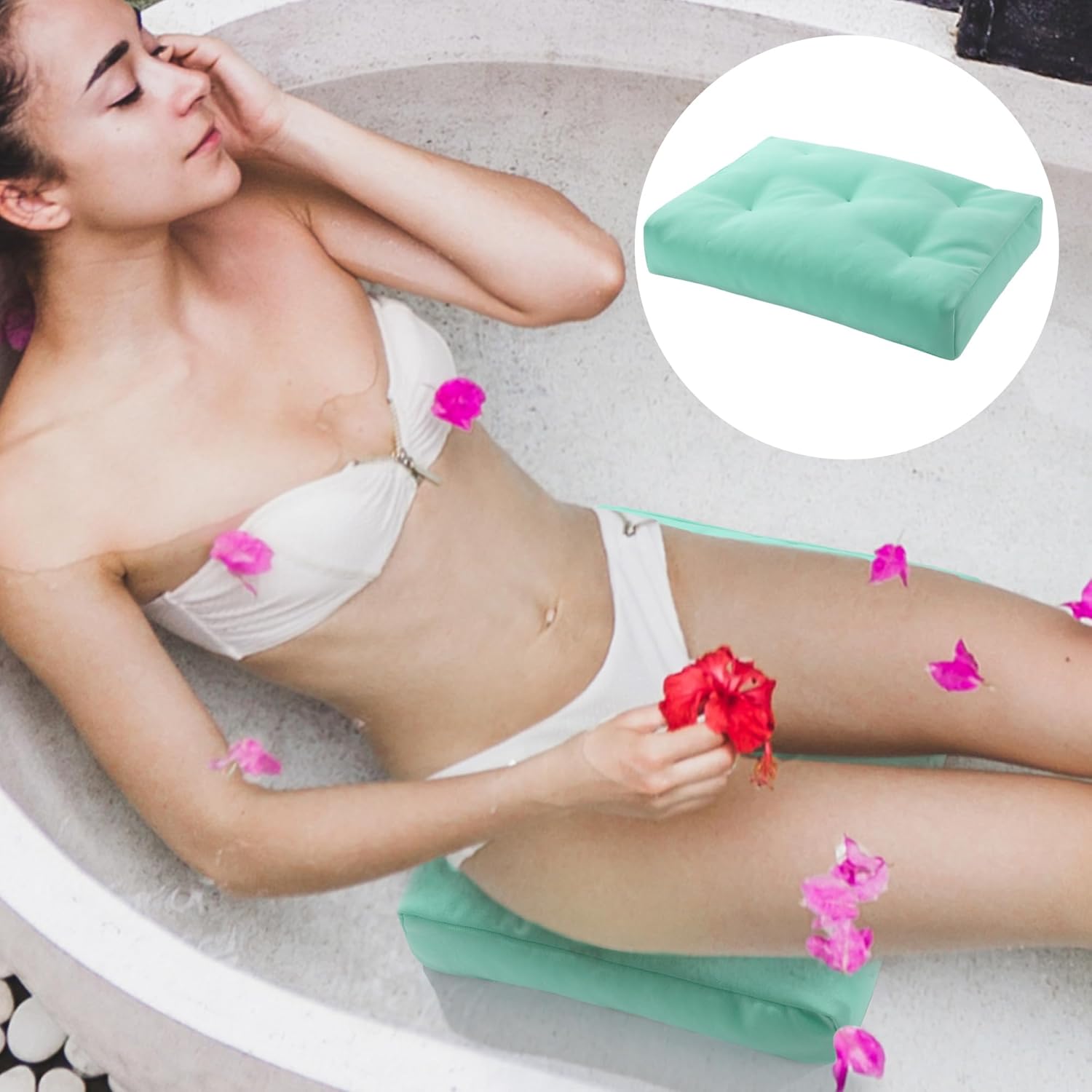 MABOZOO Bath Seat Pillow for Bathtub, Bathtub Seat Cushion For Tub with Non-Slip Suction Cups, Spa Pillow Shower Seat Cushion Bath Tub Cushion For Soaking Tub in Bathroom Blue