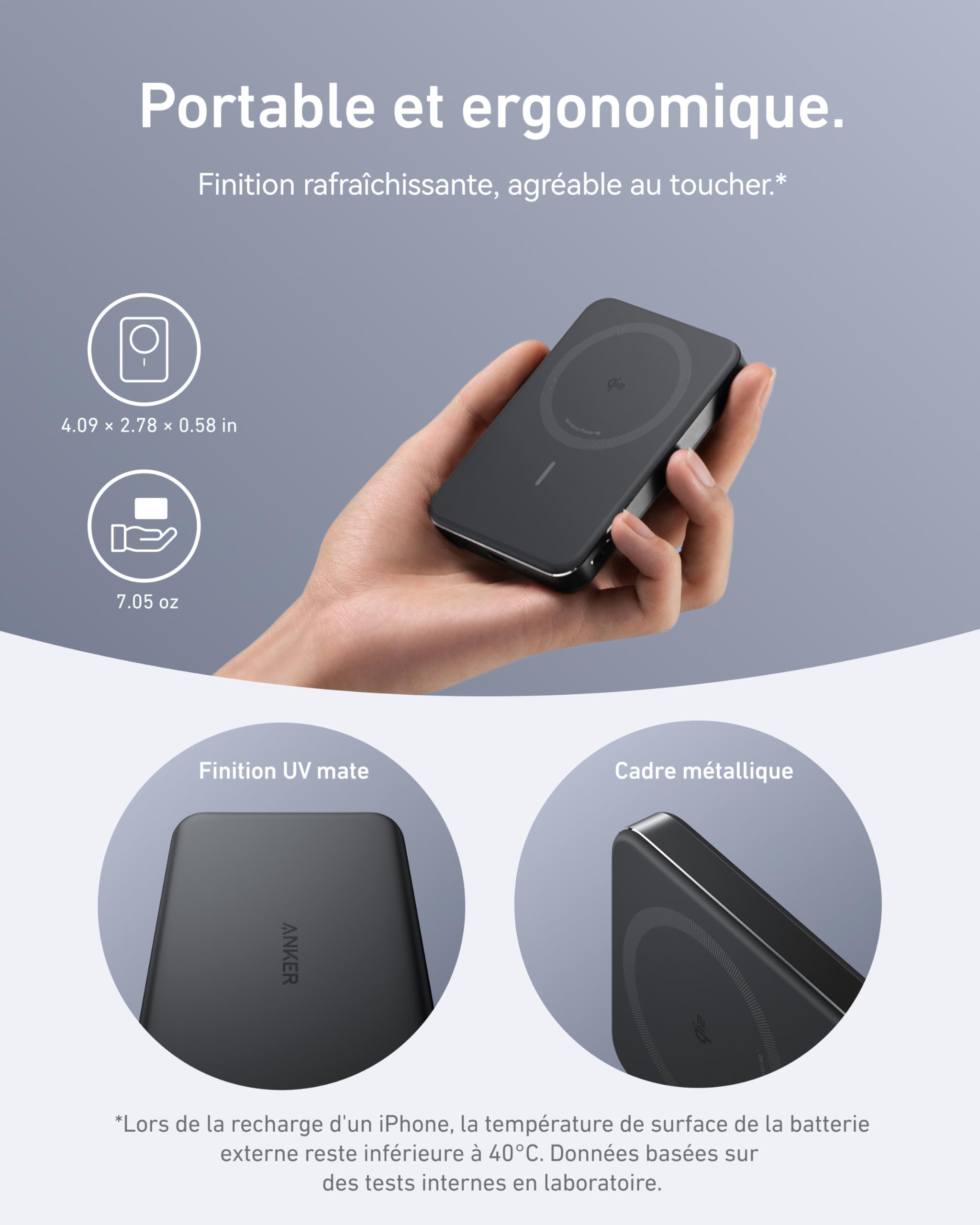 Anker MagGo Batterie Externe Magsafe Certifiée Qi2 15W Magnétique Ultra-Fine 10000 mAh, Chargeur Compatible MagSafe Ultra Rapide, Design Ergonomique, Uniquement pour iPhone 17 Pro Max 16/15/14