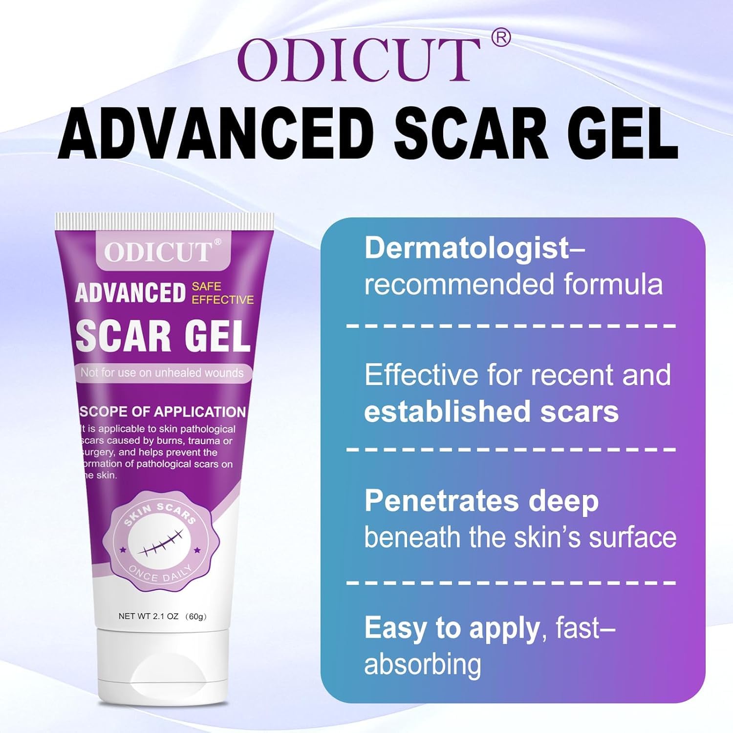 Silicone Scar Gel, Intensive Scar Cream, 2.1oz Keloid Bump Removal for Stretch Marks Removal, Surgical Scars, Cesarean Section, Acne, Injury, Burns, Doctor-tested Scar Improvement (60g) - Image 4