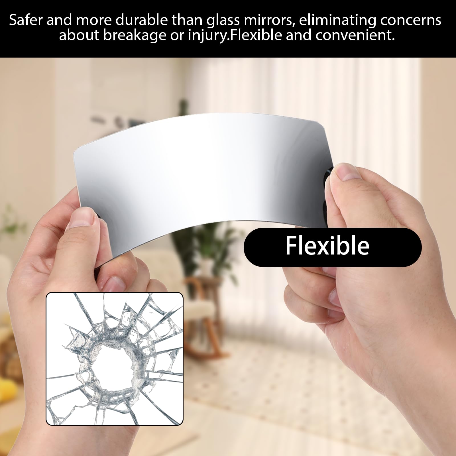 10 Pcs Rectangular Wall Mirrors Shatter Proof Plastic Mirror 4 x 6 Inch Acrylic Mirror Tiles for Wall Decor Round Corners Rectangular Mirrors Tiles for Bathroom Home Art Craft