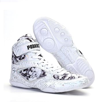 TECDOTO Mens Boxing Shoes Men Wrestling Shoes,Fashion Sneakers Lightweight Breathable Squat Shoes Mesh Casual Wrestling Trainers,White-6.5