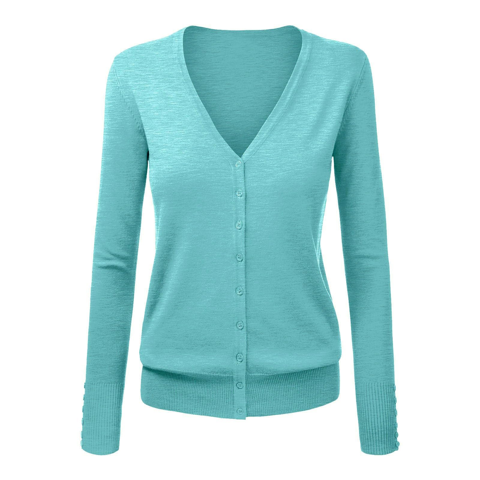 Generisch Cardigans para mujer elegante e informal bolero para tops vestido cárdigan de verano manga larga suéter de punto estrecho transpirable con botones chaqueta camisa con cuello en V ligero