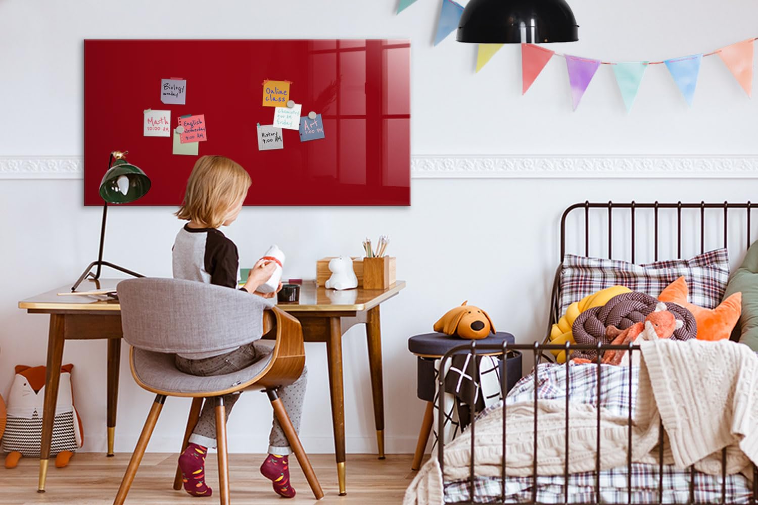 Magnettafel Glas Design | Neodym-Magnete + Marker & Schwamm inklusive | Kratzfeste Schreibfläche | Ideal für Organisation im Büro, Küche & Homeoffice- 120x60 - Rote Farbe