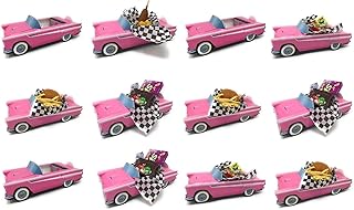12 Classic Car Party Food Boxes with Wax Paper - 50's Pink Birthday Set