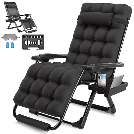ZENPETIO Oversized Zero Gravity Chairs 29In XL Support 500LBS, Heavy Duty Adjustable Zero Gravity Lawn Chair with Removable Cushion, Ergonomic Design for Lie Down & Sit & Sleep, Lounge Chair