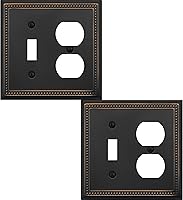 Vista 25 de Cubierta de Interruptor de Luz de Tomacorriente Dúplex Individual Belaire de Metal con Cuentas para Pared, Paquete de 4 Latón Antiguo 1 Gang