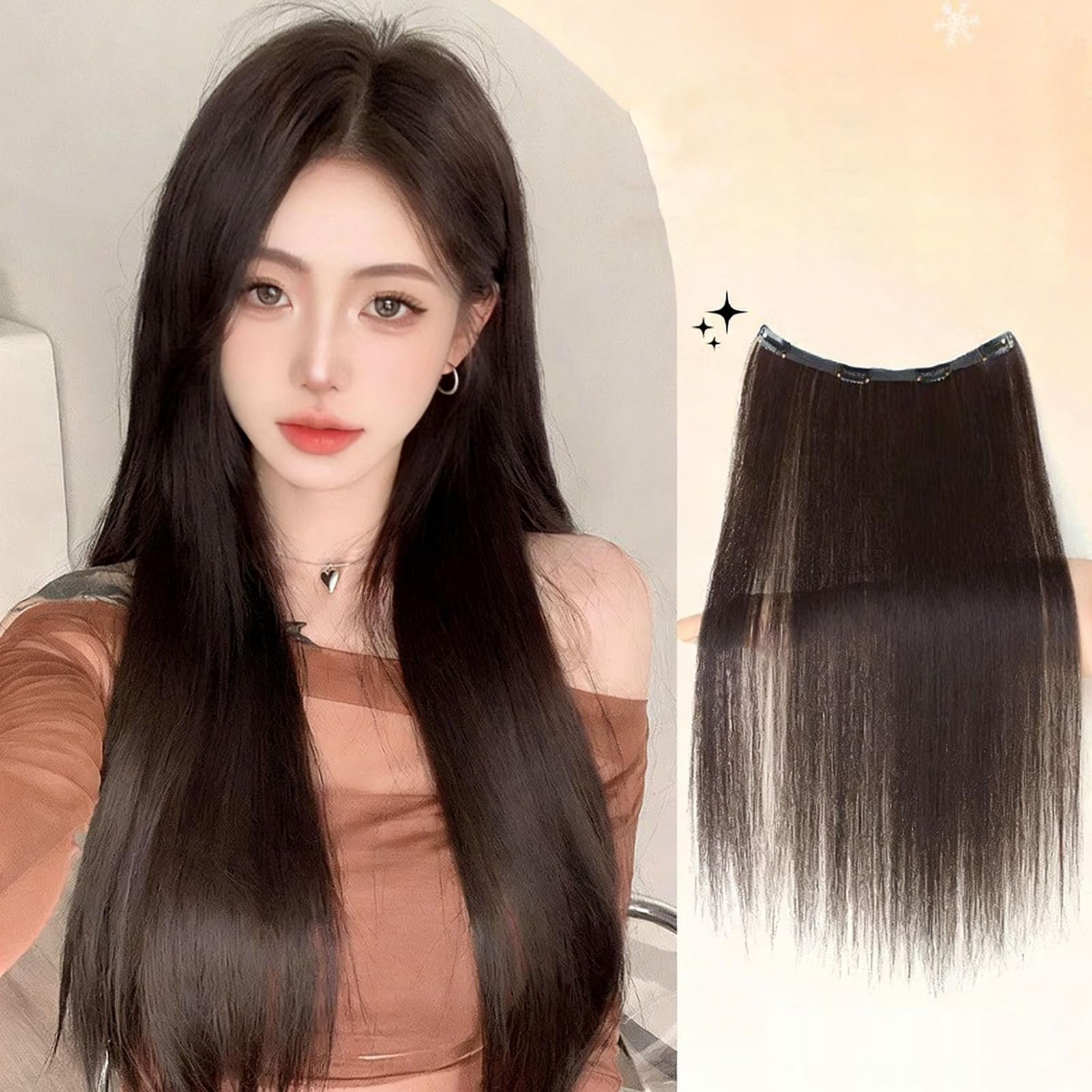 Generico Clip per Capelli One Piece per Donne, Pezzo di Capelli Segreto Liscio
