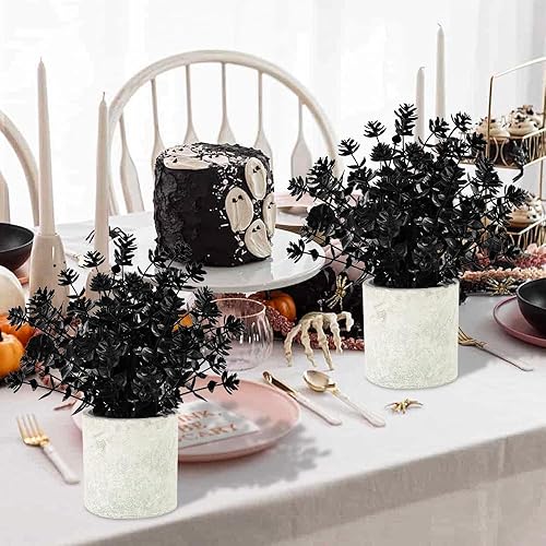 Miniatura 6 de 2 unidades de eucalipto falso negro de Halloween, pequeñas plantas artificiales en maceta para decoración de Halloween, estantes, escritorio, hogar,