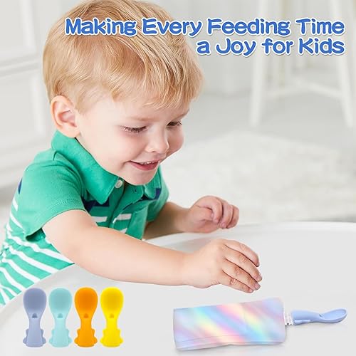 Miniatura 7 de Cucharas de silicona para bebés y accesorios de alimentador para bolsa de exprimir Topper Cuchara a prueba de fugas para alimentos infantiles, ideal