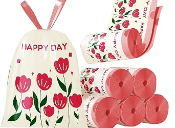 4 Gallon Trash Bags 100pcs Drawstring Tearing-free for Bathroom Office Home Bedroom Trash Can with Pink Floral Printed Garbage Basket Bags 4Gallon 100pcs