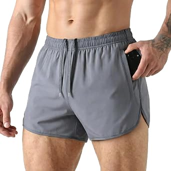 Men's 3 Inch Side Split Running Shorts with Pockets | Men's Lightweight Quick Dry Gym Shorts with Zipper Pocket for Jogging Sports Training Tennis
