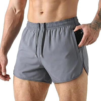 Mens Running Shorts with Zipper Pocket for Gym