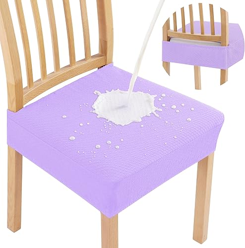 Miniatura 21 de Smiry Juego de 4 fundas de asiento impermeables para sillas de comedor, tela jacquard elástica, extraíble y lavable, fundas protectoras de asiento