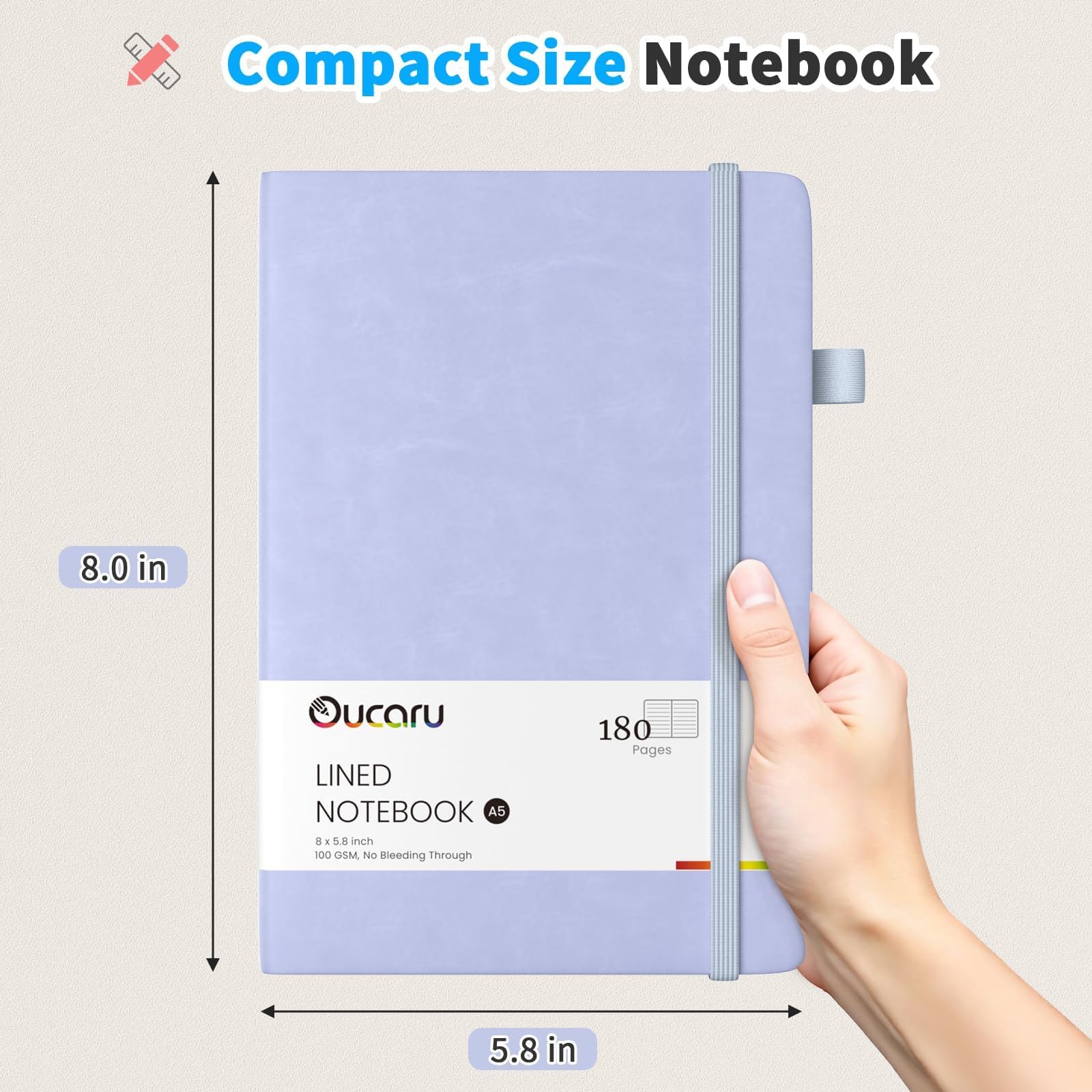 Oucaru Quaderno a righe, confezione da 16, 180 pagine, A5, per scrittura, carta spessa 100 g/m², piccoli quaderni quotidiani per donne, uomini, lavoro, scuola, viaggi
