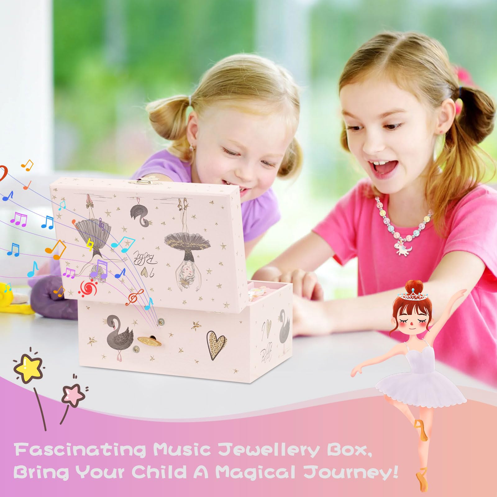 Boîte à Bijoux Musicale, Boîte à Musique Fille Danseuse Ballerine, Organisateur à Bijoux Miroir avec Licorne Collier Bracelet Bague Boucles d'oreilles Cadeau Anniversaire Enfant 3-10 ans 18*11.3*9.8cm