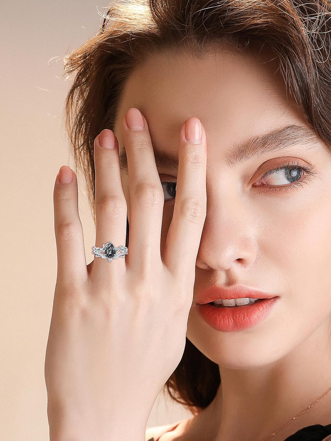 Natural Moss Agate Ring for Women 925 Sterling Silver Pear/Oval/Kite Cut Green Leaf Moss Agate Engagement Ring Promise Bridal Ring Set Anniversary Birthday Jewelry Gift-PJFJ9 - Image 3