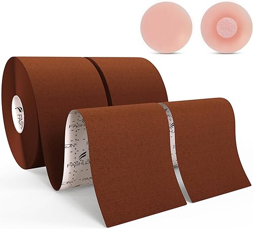FASHLON Cinta adhesiva (2 rollos, segura para pieles sensibles, se adapta a copas A-DD), cinta de pecho para senos grandes, cinta corporal para senos