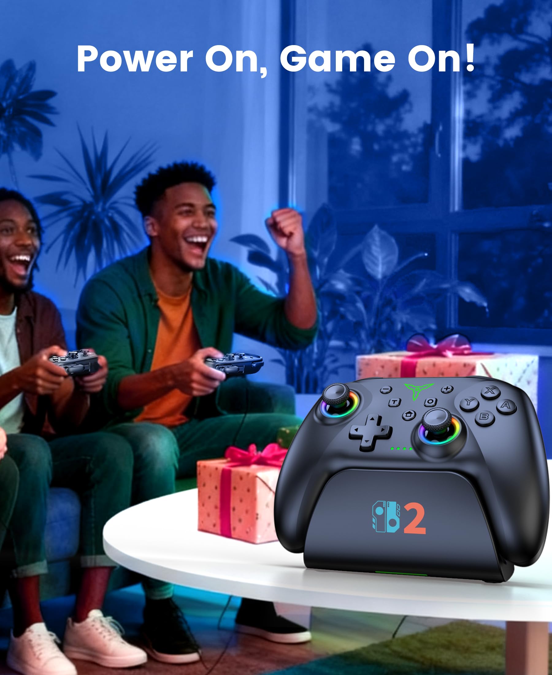 Switch 2 Controller per Nintendo Switch 2/Switch/OLED/Lite, Controller Switch Wireless con dock di ricarica, RGB Switch Pro Controller con effetto Hall, Macro, Turbo e vibrazione, nero
