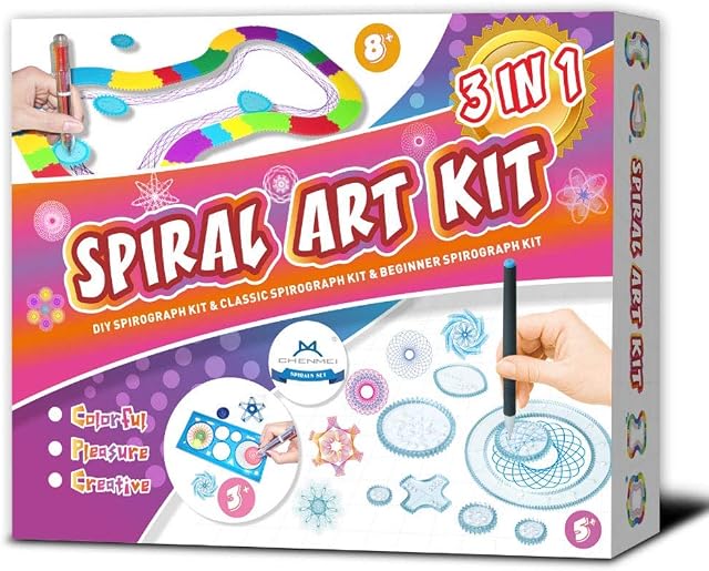 MC CHENMEI® 3 in 1 Spiral Art kit Includes Beginners' Spirograph Kit, Classic Spirograph Kit, DIY Color Track Spirograph Kit, Gift for Kids