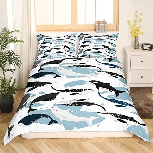 Miniatura 3 de Erosebridal Funda de edredón de ballena tamaño Queen, funda de edredón de vida marina para niños y niñas, funda de edredón Kawaii de dibujos