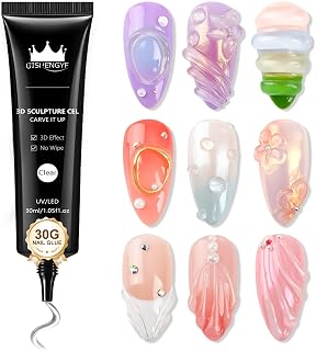 30g 3D Nail Gel Art BISHENGYF - No Wipe Clear Sculpting Gel Nail Glue for Carving, Molding and Painting Manicure Designs, Rhinestone Glue for Gems Decoration