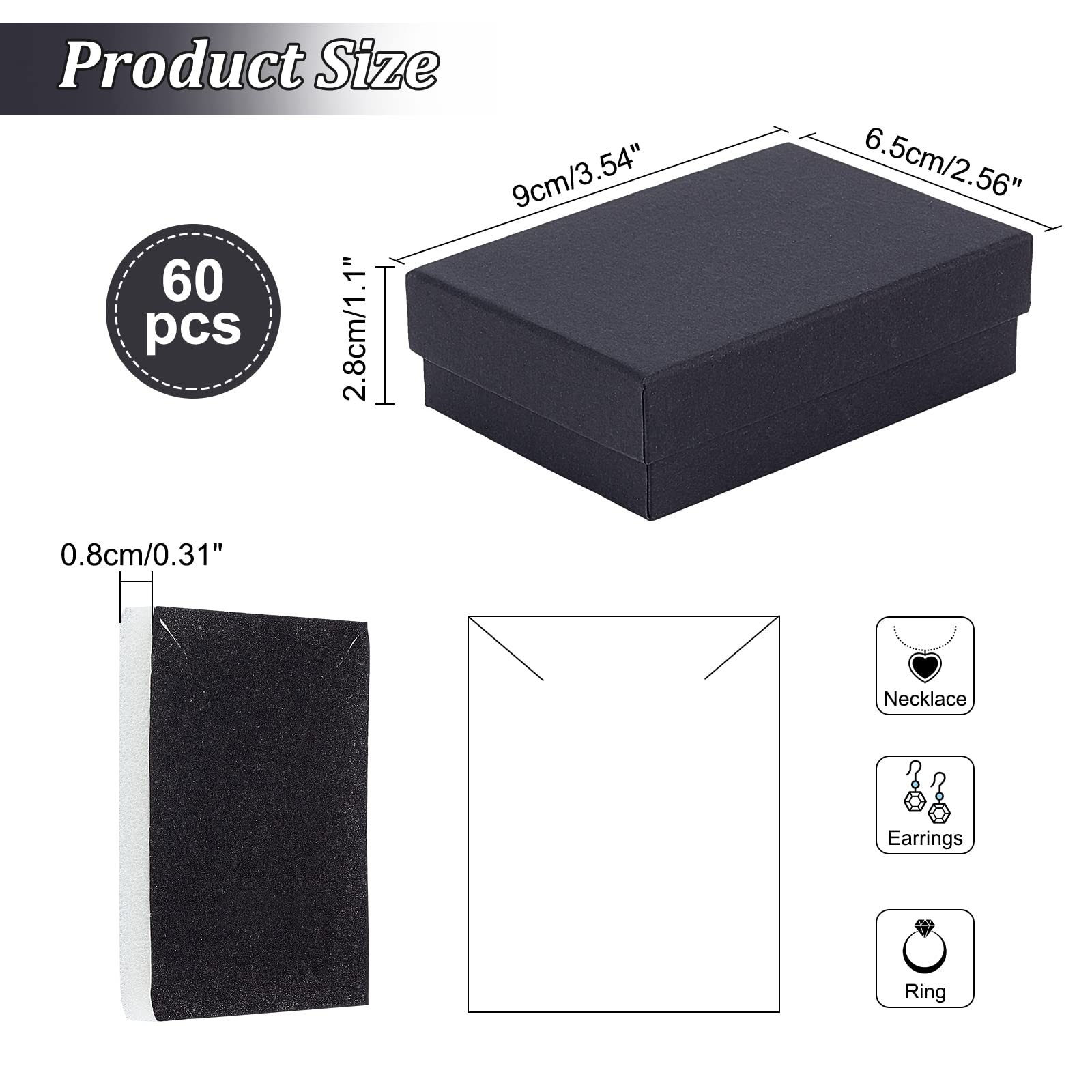 NBEADS 60PCS Scatole Portagioie Nere, Scatola Rettangolare per Gioielli Artigianato Fai-da-Te per Orecchini Collana Set Anello Braccialetto, Confezione da 9x6,5x2,8 cm