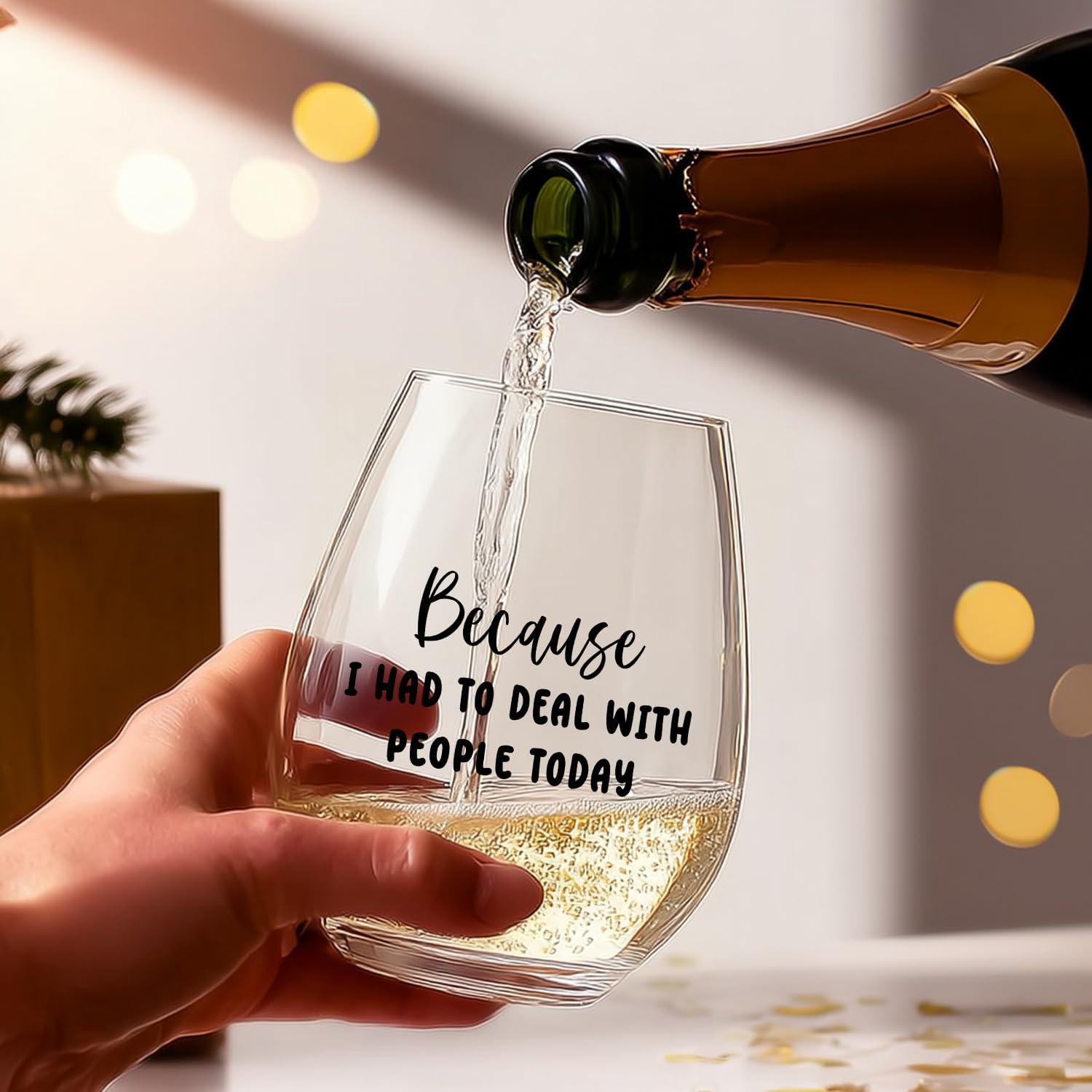 Funny Stemless Wine Glasses, Unique Novelty Ideas for Women Men Birthday Retirement Gifts Present Friends Coworkers, Mom, Wife, Boss, Sister, Girlfriend Wine Glasses-Because I Had to with People Today