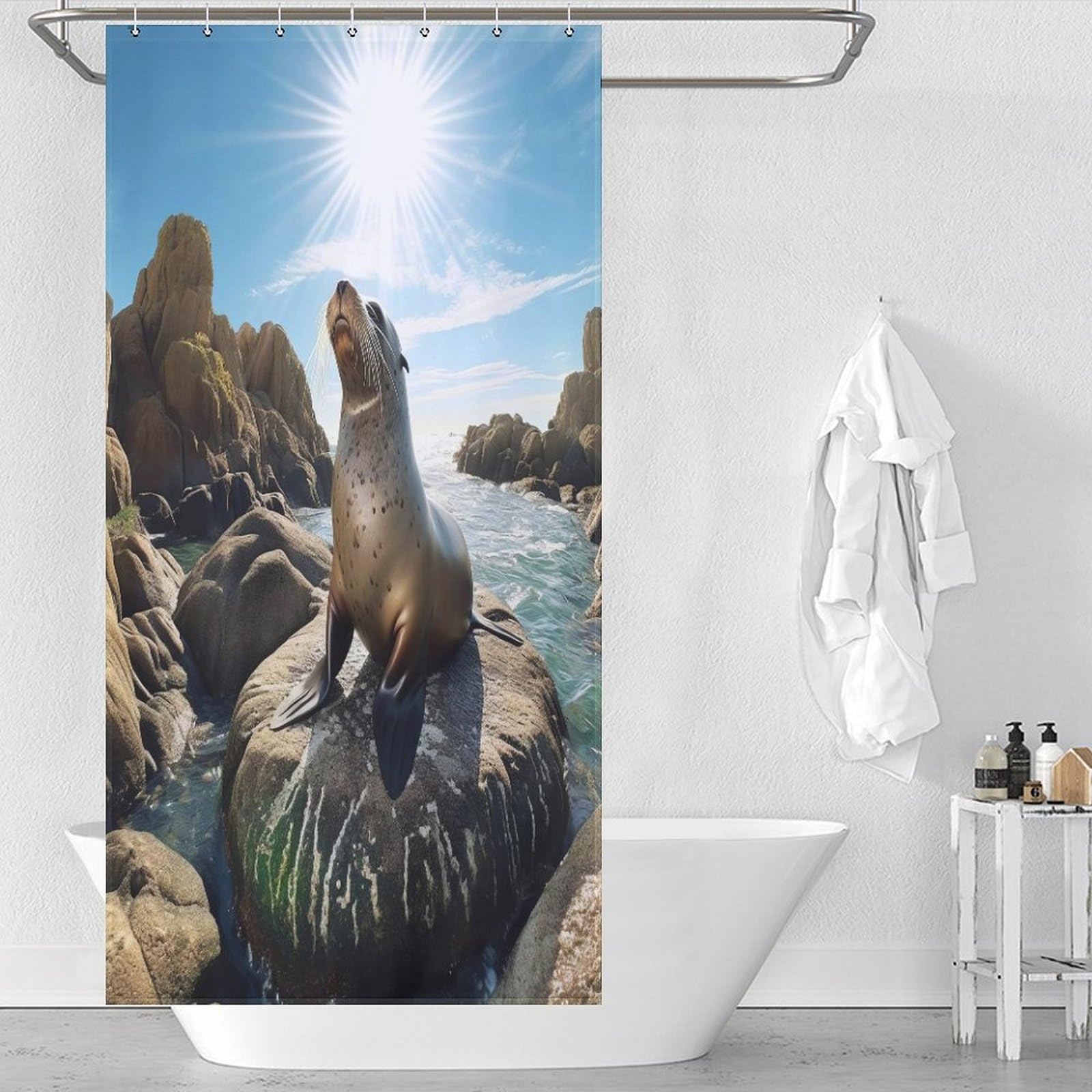 Rideau de douche tissu lavable 36x72Inch avec 12 crochets Seal