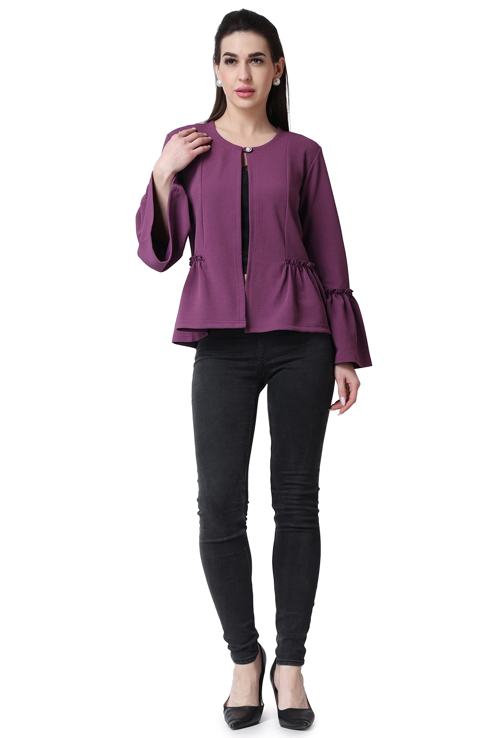 popwings Casual Solid Button Closure Shrug for Women || Latest Stylish Summer Wear Shrugs for Women || Hip-Length Women Shrug with Back Slit-picture-10