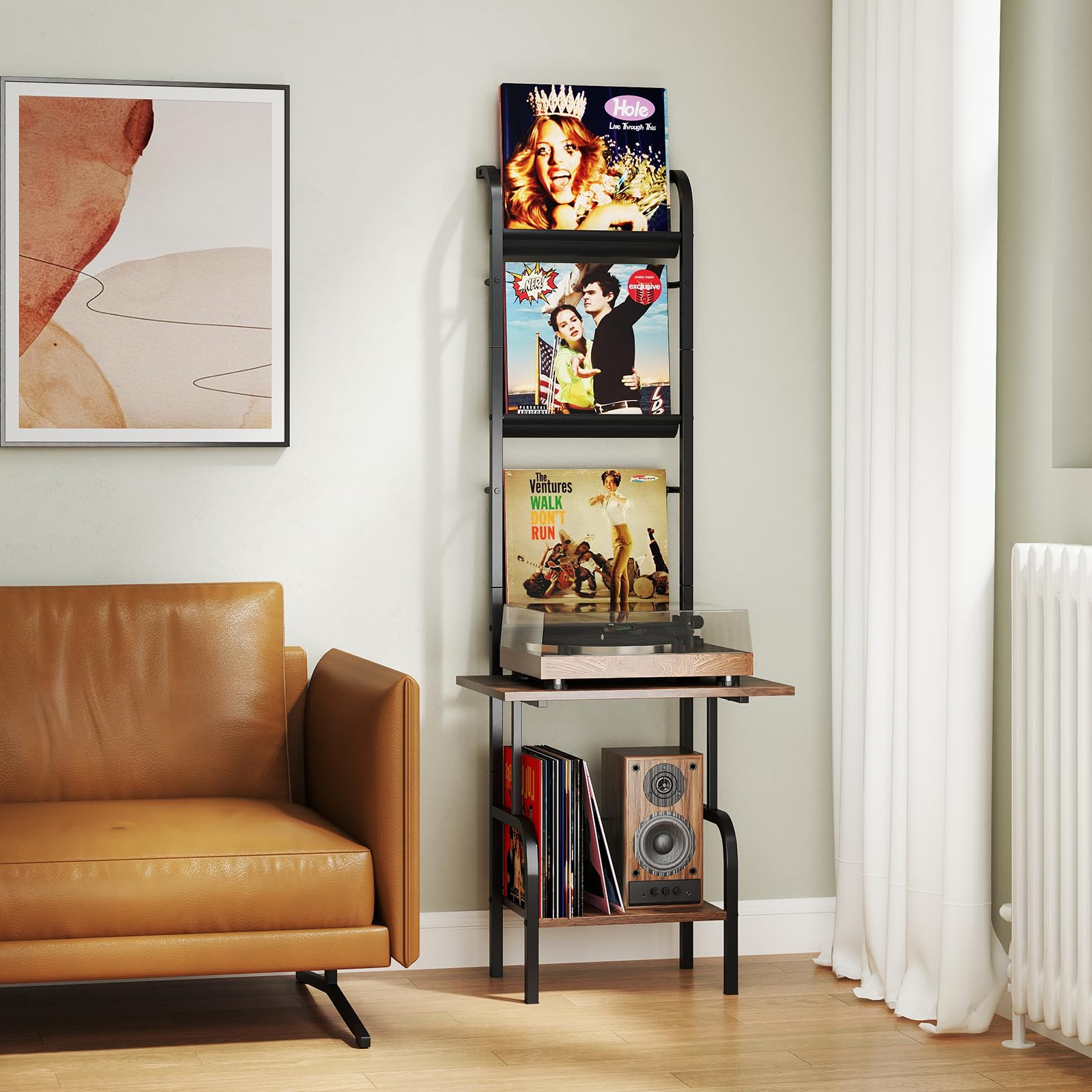 COSTWAY 5-stöckiger Plattenspielerständer mit Vinyl-Ausstellungsregal, Schallplattenständer Plattenhalter, Vinyl-Schallplatten Plattenspieler Regal für Alben CDs 50 x 51 x 145 cm (Kaffee)